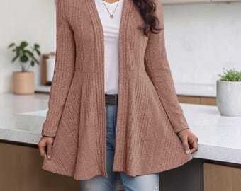 Ruffle Cardigan Sweater, Soft Lightweight Knit Top, Casual Long Sleeve Layering Cardigan