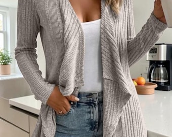 Wool Blend Knit Cardigan – Soft V-Neck Button Sweater, Minimalist Casual Jacket