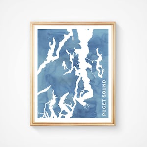 Puget Sound Map - Custom Personalized Wedding Print - I Love the Pacific Northwest - Hometown Wall Art Gift Souvenir - Watercolor Series