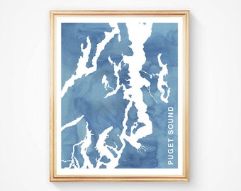 Puget Sound Watercolor Map Print – Pacific Northwest Art