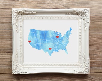 USA watercolor map custom personalized print - United States Watercolor Series
