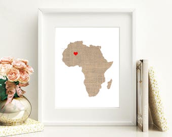 Africa Art Print - Custom Personalized Heart Print - Custom location - Hometown Wall Art Gift Souvenir Mission