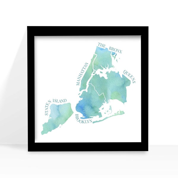 New York Five Boroughs - Watercolor Art Print Gift  - Bronx, Brooklyn, Manhattan, Queens, Staten Island
