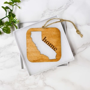 50 States Christmas Tree Ornaments - Home Any State Ornament - Wooden Engraved Hometown Wood Ornament - California Gift