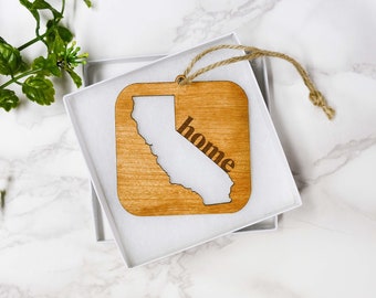 50 States Christmas Tree Ornaments - Home Any State Ornament - Wooden Engraved Hometown Wood Ornament - California Gift