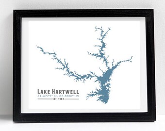 Lake Hartwell Georgia South Carolina Wall Art Print  - Souvenir Gift Housewarming Print Lakehouse