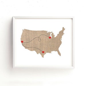 USA Map custom Personalized Heart Print - Dotted Lines - Love Connection - Art Gift United States Destination Wedding