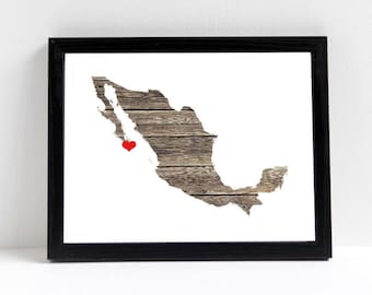 Mexico or ANY State Map - Custom Personalized Heart Print - Destination Wedding