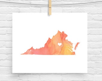 Virginia or ANY STATE Map - Custom Personalized Heart Print - I Love Richmond