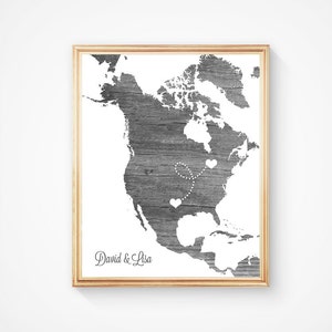 North America or ANY STATE Map Custom Personalized Heart Print USA & Canada image 4