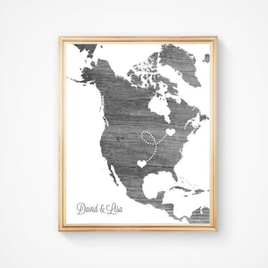 North America or ANY STATE Map - Custom Personalized Heart Print - USA & Canada - Hometown Wall Art Gift Souvenir - Natural Series