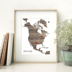 North America or ANY STATE Map Custom Personalized Heart Print USA & Canada image 1