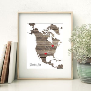 North America or ANY STATE Map - Custom Personalized Heart Print - USA & Canada