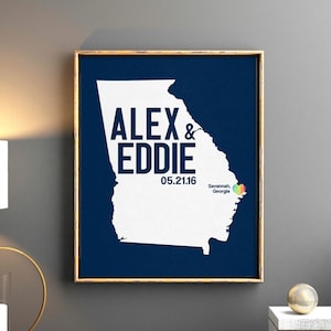 Georgia or any state RAINBOW HEART Personalized Wedding Art, State Map Print, Gay LGBT Pride