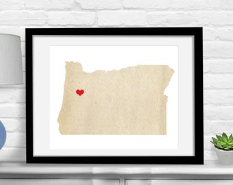 Oregon or ANY State Custom Personalized Heart Map Print