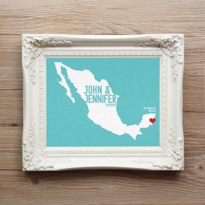 Personalized Mexico Wedding Map Print – Custom Anniversary Gift