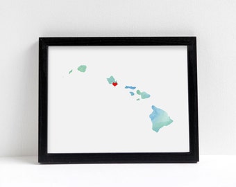 Hawaii or ANY STATE Map - Custom Personalized Heart Print