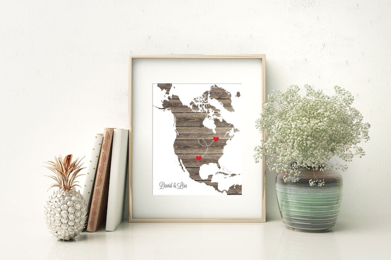 North America or ANY STATE Map Custom Personalized Heart Print USA & Canada image 1