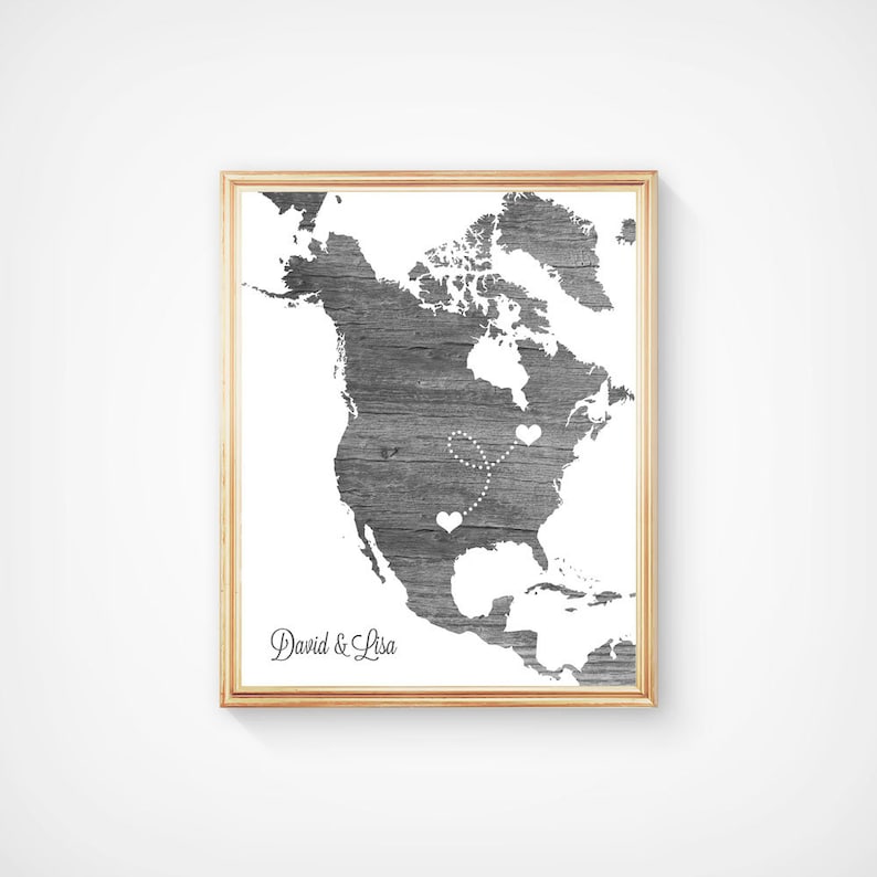 North America or ANY STATE Map Custom Personalized Heart Print USA & Canada image 4