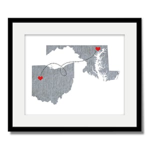 Two States Love Connection Art Print Personalized Natural Series Custom Location Distance image 1