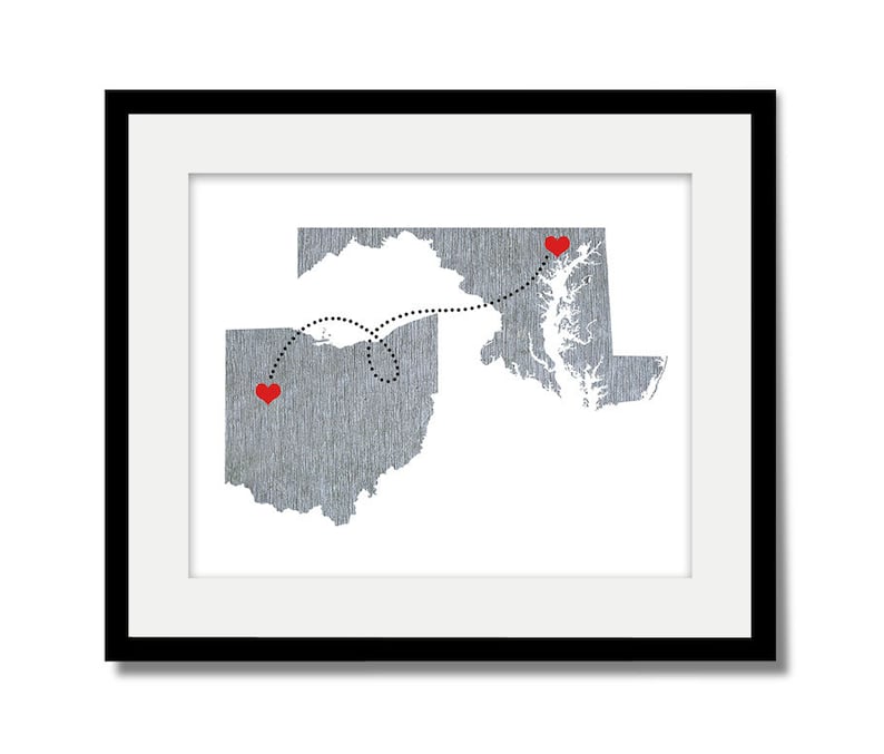 Two States Love Connection Art Print Personalized Natural Series Custom Location Distance image 1