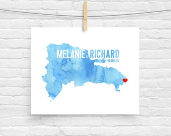 Dominican Republic or ANY MAP Personalized Wedding Gift | State Watercolor Art Print | Custom Map Art Engagement Bridal Shower Water Color