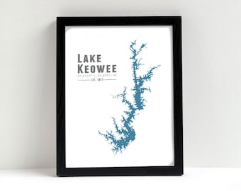 Lake Keowee South Carolina Wall Art Print - Souvenir Gift Housewarming Seneca Savannah River Clemson