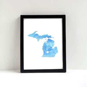Michigan or ANY STATE Map - Custom Personalized Heart Print - I Love Grand Rapids - Hometown Wall Art Gift Souvenir - Watercolor Series
