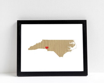 North Carolina Map or ANY STATE Natural Art Print - State Art Print - Home Sweet Home - Raleigh Charlotte Art Print