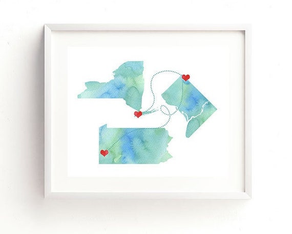 Custom Maryland or ANY State or Country Wedding Art Print Decor gift for couple or anniversary watercolor wedding