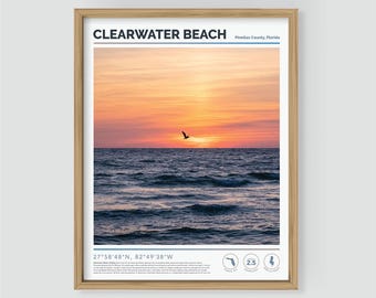 Clearwater Beach Sunset Photo Art Print, Florida Coastal Decor