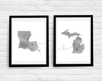 Custom Two State Map Art Print Set – Modern Love Connection (Digital Option)