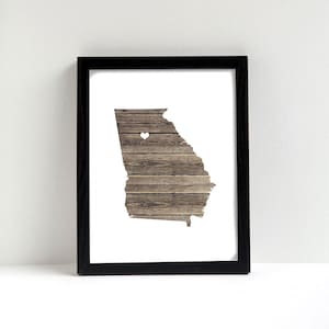 Georgia or ANY STATE Natural Art Print - State Art Print - Home Sweet Home - Custom Personalized Heart Print Hometown Wall Art Gift Souvenir