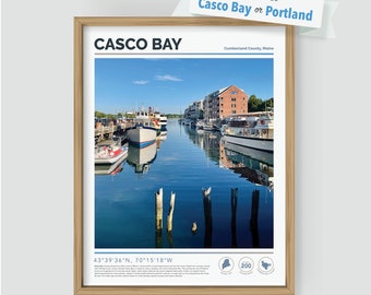 Portland Maine Art Print, Casco Bay Harbor View, New England Coastal Decor