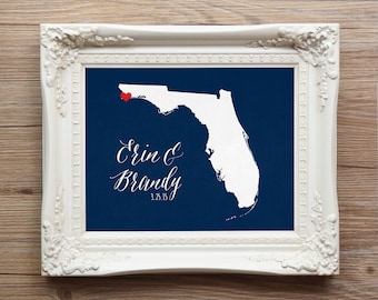 Florida  or any state Wedding Gift - Personalized - Anniversary - Custom Wedding Date - Location City and State Modern Art Print Valentine's