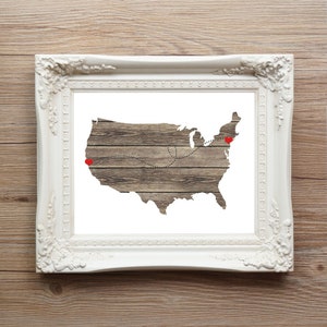 USA Map custom Personalized Heart Print Dotted Lines Love Connection Art Gift United States Destination Wedding Style 4