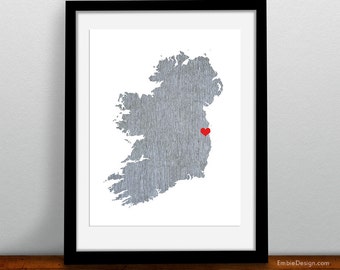 Ireland or ANY state Map - Custom Personalized Heart Print