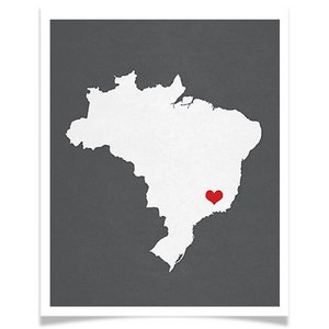 Brazil Map Custom Personalized Heart Print Hometown Wall Art Gift Souvenir República Federativa do Brasil