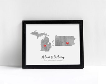 Two States Love Print – Custom Watercolor Wedding Gift