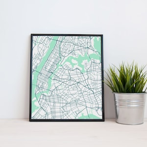 New York City Map Art Print, NYC City Map, Art Poster of Manhattan, Brooklyn, Bronx, Queens, Art Grad Gift Dorm Art