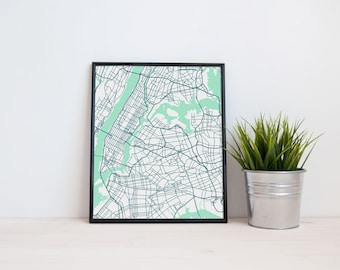 New York City Map Art Print, NYC City Map, Art Poster of Manhattan, Brooklyn, Bronx, Queens, Art Grad Gift Dorm Art