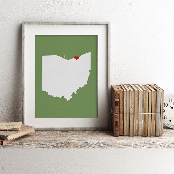 Ohio State Map Custom Personalized Heart Print I Love USA Hometown Wall Art Gift Souvenir columbus dayton Cincinnati