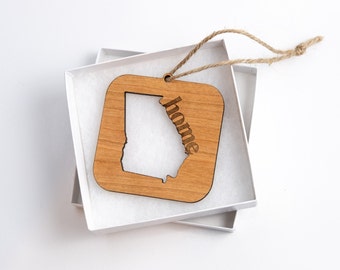 Engraved State Christmas Ornament – Hometown Cherry Wood Keepsake