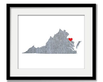 Virginia or ANY State Natural Series - Custom Personalized Heart Print USA Hometown Wall Art Gift Souvenir Richmond