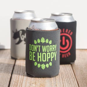 Funny witty beer can cooler trio three pack stocking stuffer Beer Bear Powered by Beer Don't Worry Be Hoppy image 3