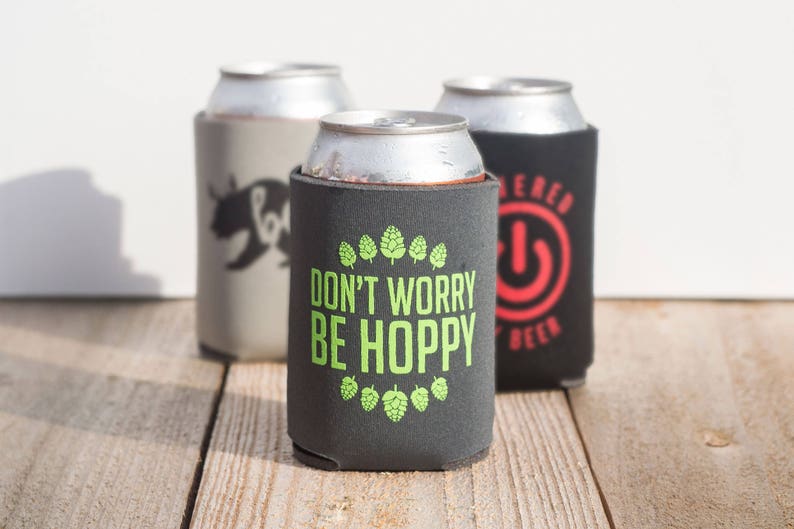 Funny witty beer can cooler trio three pack stocking stuffer Beer Bear Powered by Beer Don't Worry Be Hoppy image 3