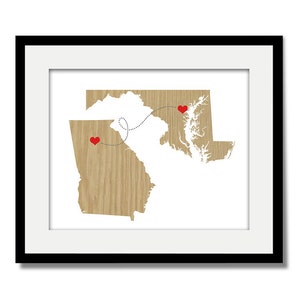 Two States Love Connection Art Print Personalized Natural Series Custom Location Distance image 3