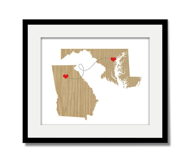 Two States Love Connection Art Print Personalized Natural Series Custom Location Distance image 3
