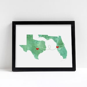 Personalized Gift Two States Love Watercolor Wedding Gift State Heart Natural Series Custom Location Modern Art Print image 1