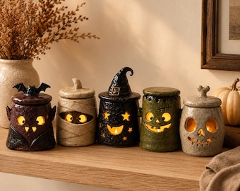 Handmade Ceramic Haunted House Lantern, Halloween Candle Accent, Whimsical Pottery Decor, Autumn Table Ornament, Festive Gift